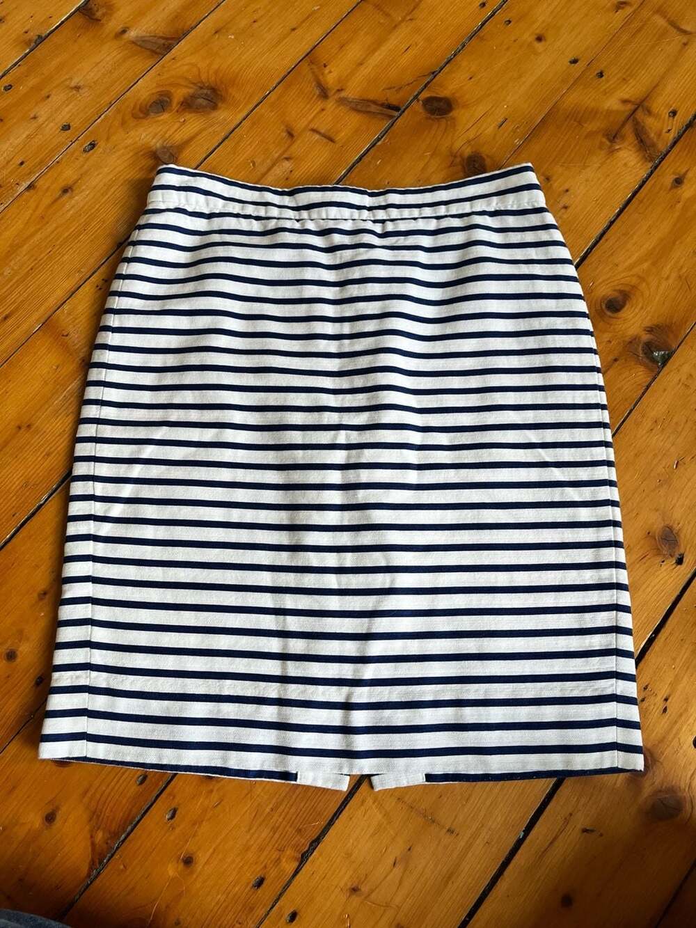J. Crew The Pencil Skirt Blue White Striped Linen Cotton Size 4